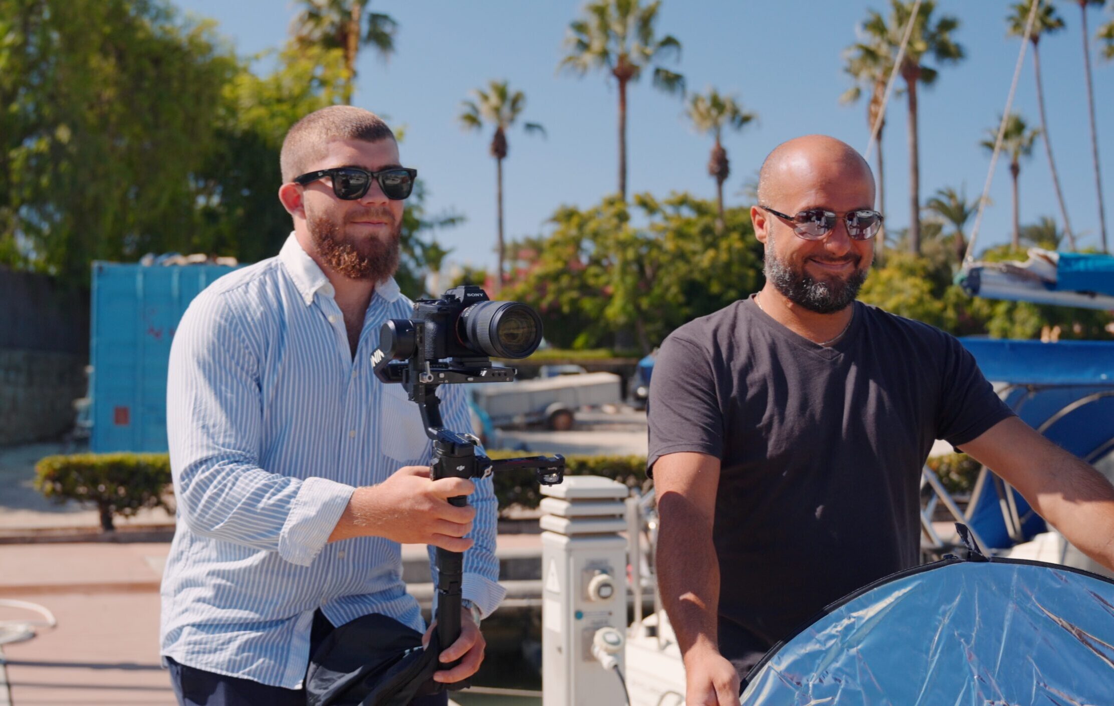 Professional video production at sunset